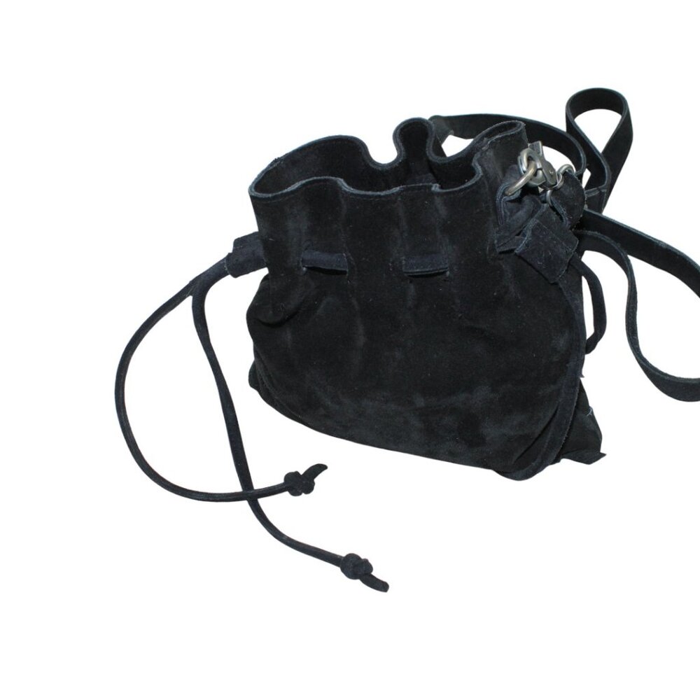 Free People Billie True Black Suede Drawstring Cross Body Slouchy Medicine Style - Picture 10 of 12
